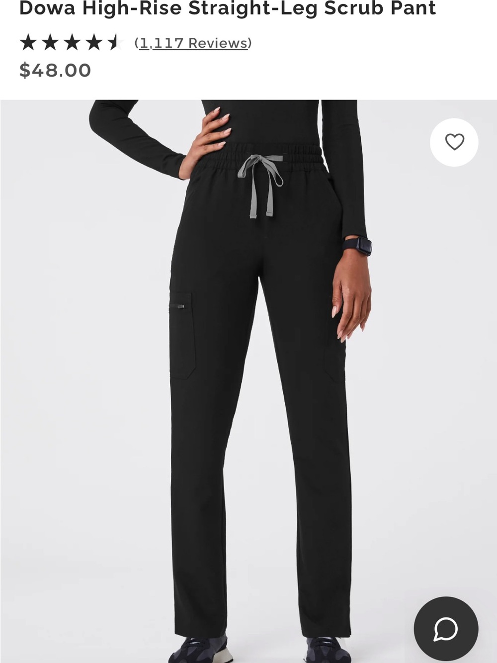 Figs Straight-Leg Scrub Pant - Black with Gray Drawstring Size Small